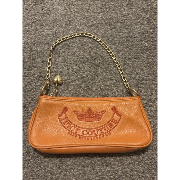 Juicy Couture Handbags - Vintage Juicy Couture Baguette Shoulder Bag Orange Leather Chain Y2K